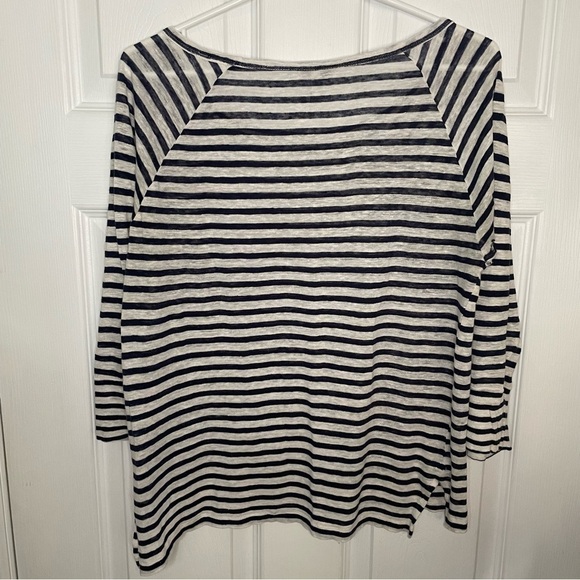 Joie 100% Linen Blue and White Striped 3/4 Length Sleeve Top Medium - Picture 3 of 6